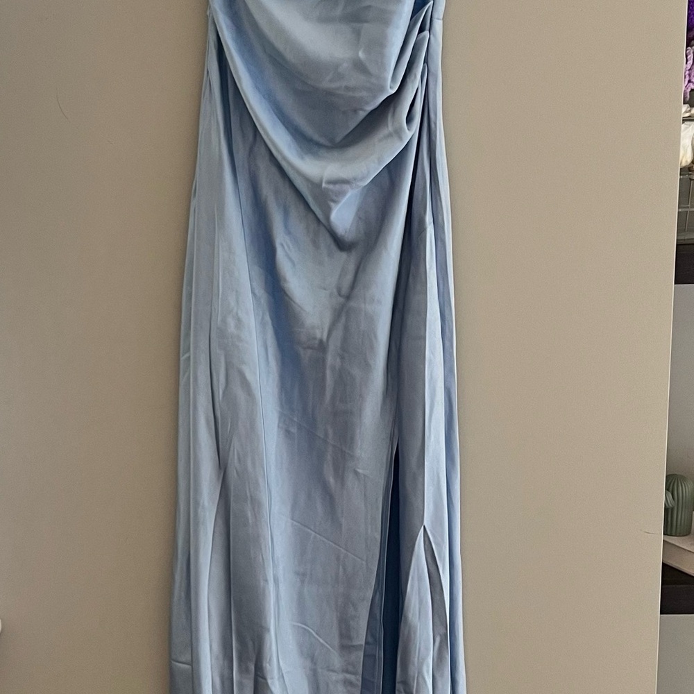 BILLY J Blue Ruched One Shoulder Gown - Picture 2 of 7